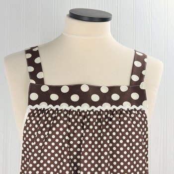 Brown & Cream Dot Pinafore with no ties, relaxed fit smock with pockets, lovely hostess apron, ready to ship fits L/XL/2X