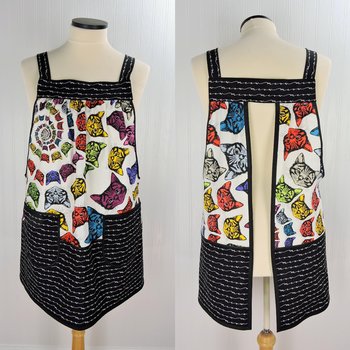 Catfinity Scrapbuster Pinafore Apron with no ties, relaxed fit smock with pockets, cat lover apron, ready to ship fits LXL/2X