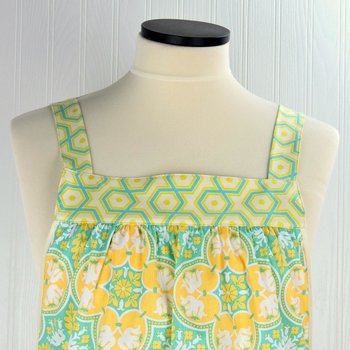 Notting Hill Historic Tile Pinafore Apron with no ties, relaxed fit smock with pockets fits L/XL/2X, Ready to Ship
