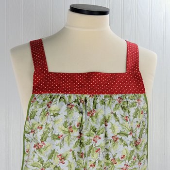 Susan Winget HOLLY Pinafore with no ties, relaxed fit smock with pockets, Lovely Xmas Hostess Apron, made to order XS to 5X plus size