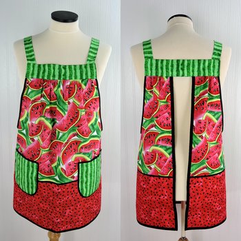 Summer Watermelon Pinafore with no tie (straps go straight over shoulder) relaxed fit smock with pockets, made to order from XS to 5X