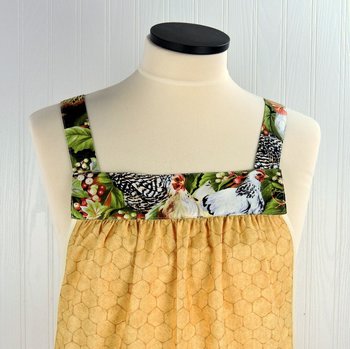 Roosters & Chicken Wire Pinafore Apron with no ties, relaxed fit smock apron with JUMBO pockets, OOAK fits L/XL/2X, ready to ship