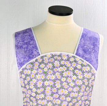 Retro 50s Smock (Daisies on Purple Pin-dots) hostess apron, H-back style doesn't touch the neck, handmade after order XS to 5X Plus Size