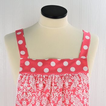 Raspberry Damask Pinafore with no ties (straps go straight over shoulders) relaxed fit smock with pockets, fits L/XL/2X, ready to ship