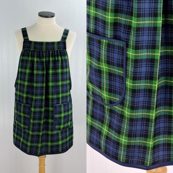 Totally Tartan Plaid Pinafore with no tie, relaxed fit smock with pockets, holiday apron for baking OR hosting, fits L/XL/2X, ready to ship
