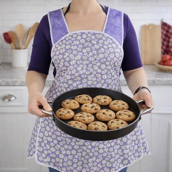 Retro 50s Smock (Daisies on Purple Pin-dots) hostess apron, H-back style doesn't touch the neck, handmade after order XS to 4X Plus Size
