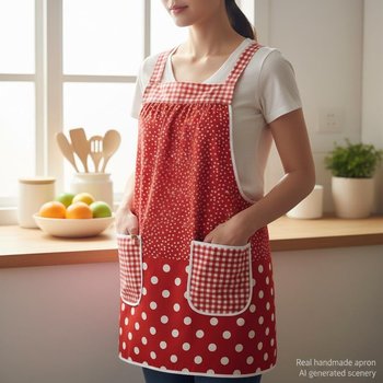 Red & White Scrapbuster Pinafore, relaxed fit smock with pockets, comfortable (doesn't touch neck), ready to ship, fits L/XL/2X