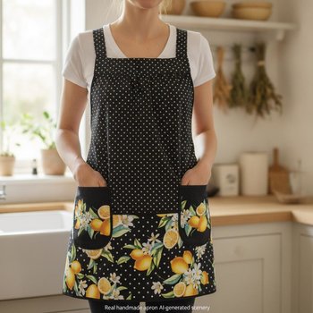 Lemon Fresh Scrapbuster Pinafore Apron with no ties (straps go straight over the shoulders) relaxed fit smock fits L/XL/2X, ready to ship