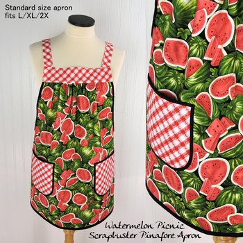 Watermelon Picnic Pinafore with no tie (straps go straight over shoulder) relaxed fit smock with pockets, retro farmhouse apron fits L/XL/2X