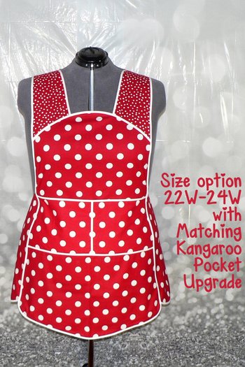 Red and White Polka Dot 50s Smock, relaxed fit apron (h-back apron) made-to-order XS to 4X with pocket options, ties at the waist